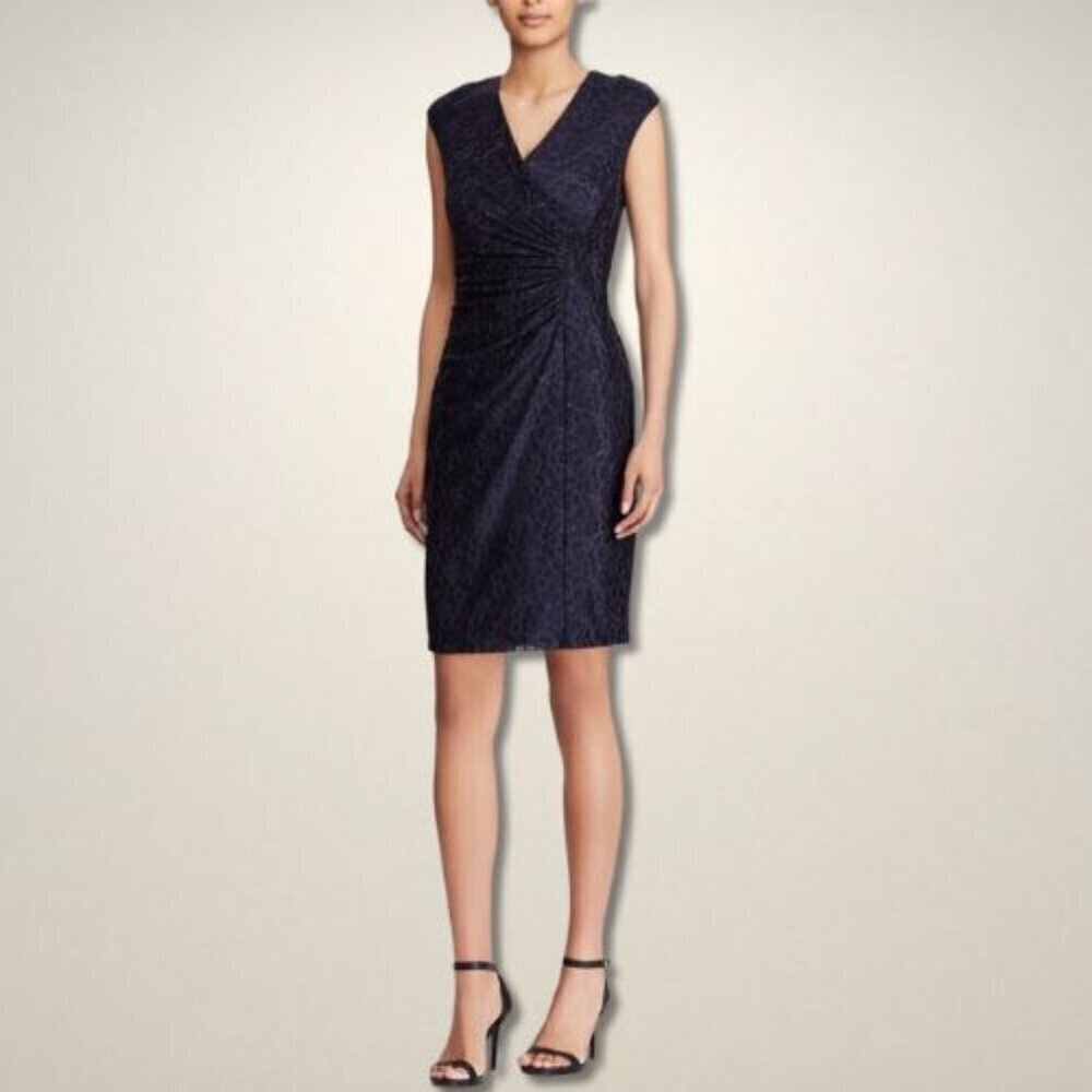 🦋 American Living Macy's Sheath Dress Ruched Zipper Navy Blue 4 NWT